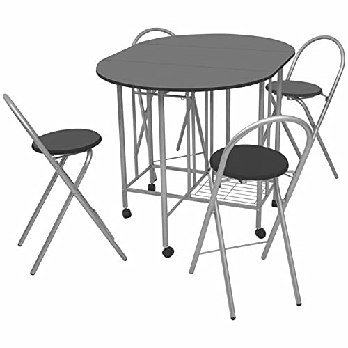 RONGQI Ausklappbarer Esstisch, Esszimmertisch, Baumkantentisch, Dining Tables, Esszimmermöbel, Küchentisch, fünfteilig MDF Schwarz