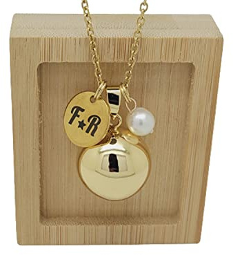 Bola de Grossesse Lisse Personnalisable Ton Or Médaille Gravéé Gravure Personalisée Perle de Culture Pierre Fines cadeau future maman
