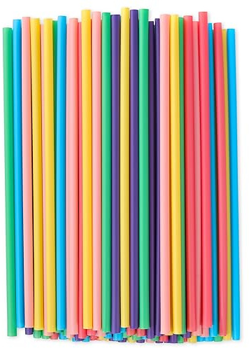 [100 Pcs] Biodegradable Compostable Disposable Colorful Straws - PLA Plant Based Drinking Straws for Juice Coffee Cocktail Cold Drinks (8.25 LongX0.23 Wide)