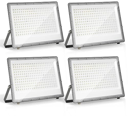 Jopassy LED Strahler Außen Fluter 4er 200W Aussenstrahler 19800lm super hell Flutlicht 6000k Kaltweiß IP65 Wasserdicht Außenstrahler für Sportplatz Rasenflächen Hinterhof Auffahrt Garage