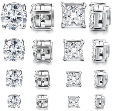 JewelryWe Magnetörhängen non-piercing örhängen: 8 par män kvinnor rostfritt stål zirkonia magnetiska örhängen magnetörhängen falska plugg tunnlar öronklämmor klämma på örhängen utan hål 5–8 mm, Cubic