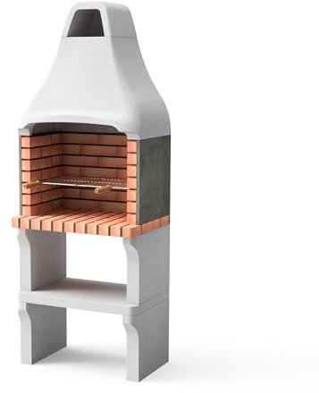 MOVELAR - Barbacoa de Obra Prefabricada de Leña y Carbón Modelo New Iberia Plus XL (Gris, Naranja - 69 x 47 x 190 cm) REF: 3548 - Cocina de Exterior Compacta para Jardín o Patio