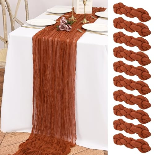 10er-Pack Tischläufer Terrakotta, Käsetuch-Tischläufer, 3 m lang, Boho-Tischläufer, Gaze-Tischläufer für Geburtstagsparty, Festival, Hochzeitsdekoration (Terrakotta)