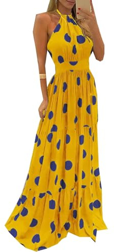 Mujeres S Verano Cuello Redondo Sin Mangas Cuello Halter Bohemio ImpresióN Digital Vestidos Largos