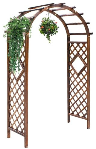 Arceau De Plante Grimpant Arche Pour Rosiers Bois Treillis De Arceau De Mariage Arcade Pergola Décoration De Extérieure Terrasse W120*H215CM , W140*H225CM Résistant Aux Intempéries(Color:Carbonized,Si