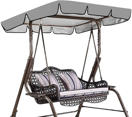 SHAIYOU Swing Chair Canopy Replacement, 3 Seater Garden Swing Seat Canopy Cover, Proof Garden Hammock Top Cover, Waterproof Windproof Anti-UV Replacement Canopy (Grey,190 * 132 * 15cm)