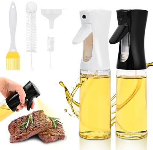 Dachiy Lot De 2 Pulverisateur Huile Cuisine, 200 ML Spray Cuisine Anti-Goutte, Vaporisateur Pour Friteuse D'air, Avec Brosse Et Entonnoir, Pour La Cuisson, Le Barbecue, Les Pâtes, La Salade (Noir Et B