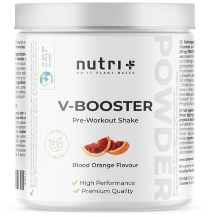 Nutri + Pre-Workout Booster Blood Orange - hautement dosé + vegan - Caféine Citrulline L-Arginine Creapure ß-Alanine Bétaïne HCL 400 g
