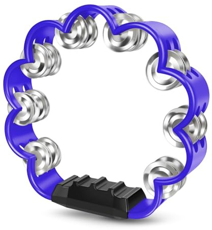 Flexzion Flower Tambourine - 8 Inch Handheld Percussion Instrument w/Metal Jingles & Ergonomic Grip - Small Tambourines for Adults, Kids, Church, Parties, & Musical Events (Blue)