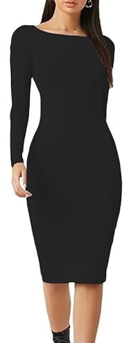 Prime fashions Women’s Long Sleeve Midi Maxi Summer Bodycon Dress Modern Pain and Multi-Purpose Dress (Black, M-L)