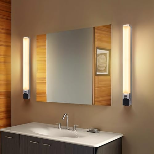 Aigostar Lámpara LED de Espejo con toma de corriente 66.5cm 15W 1350LM Lámpara de Baño 4000K Luz natural Lámpara LED de Pared IP44 230V Luz de Espejo de Baño de Blanco, 2pcs