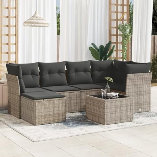 THOYTOUI 7-TLG. Garten-Sofagarnitur, Terrassen möbel Set Outsunny gartenmöbel Gartenlounge Outdoor Gartengarnitur Set Geeignet für Garten Veranda Balkon Terrasse mit Kissen Grau Poly Rattan