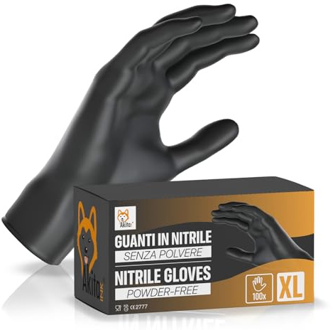 AKITAInk Guanti in Nitrile Neri senza polvere, senza lattice - Ipoallergenici, Resistenti, Ideali per Ambiti Medici e Alimentari per Estetisti, Tatuatori, Ambiti Medici, guanti per alimenti (100, XL)