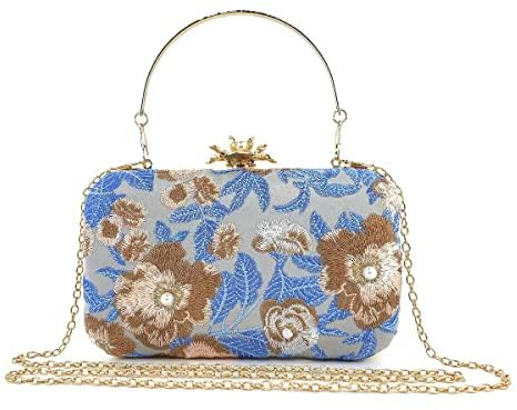 zebrum Womens Evening Clutch Bag Designer Evening Handbag Hand Bag,Lady Party Wedding Clutch Purse (Embroidery-Light Blue)