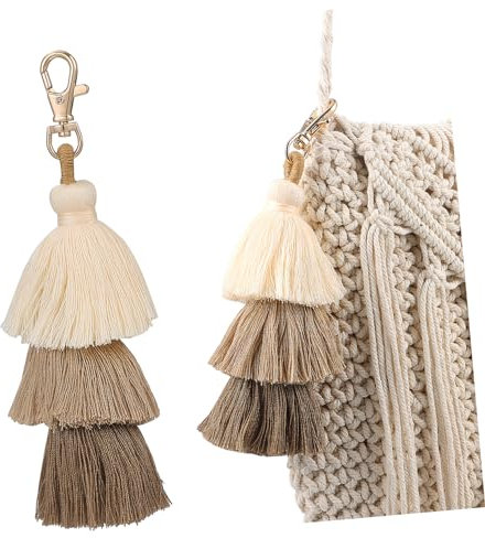 WESIEVYA Quasten Anhänger Aus Baumwolle Mehrschichtig Schlüsselanhänger Quaste Für Taschen Und Deko Handgefertigt Cremeweiß Boho Stil Geschenkidee