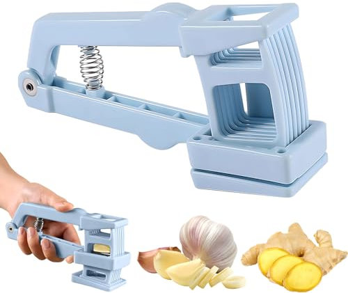 GJV Prensas de ajo manuales, cortador de ajo, trituradora de ajo, rebanada uniforme, fácil de apretar, mango ergonómico, de mano, plástico azul