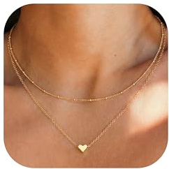 JeweBella Gold Layered Necklaces for Women Heart Necklace 40+5CM