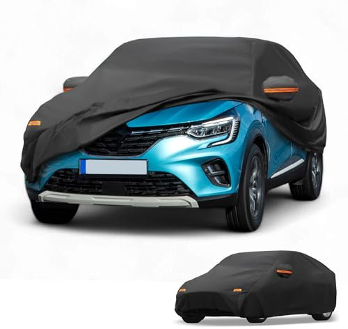 Partuto All-Weather Waterproof Car Cover - UV-Resistant Outdoor Full Exterior Protection for Renault Captur 2013-2021 190T-PU Black with Right Side Zipper