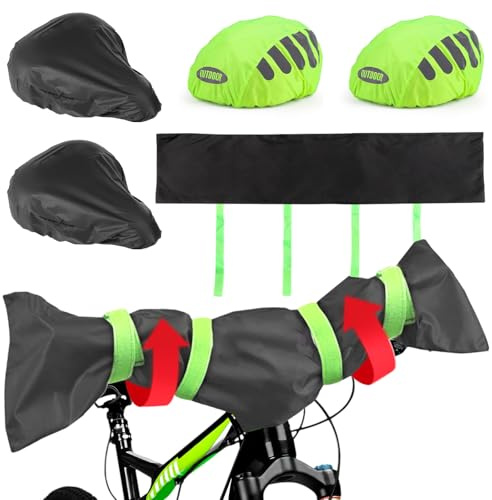 GENHH Lenkerschutzhülle Ebike Transportschutz Set: Regenschutz Fahrradhelm - Elastische Wasserfeste Fahrradsatteldecke, Eflektierende Fahrrad Regenhaube, Ebike Befestigung Universal Passend