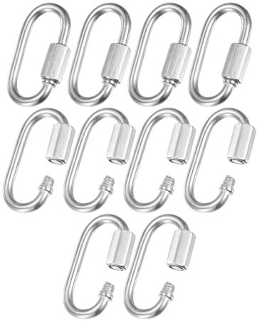 M METERXITY 10-Pack Quick Chain Link Connector, M3.5 1/8 304 Stainless Steel D-Shape Locking Repair Chain Links for Swing/Camping/Hiking/Backpack, Twist Key Ring Screw Chain Link [Silver]