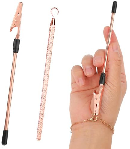 Lot de 2 outils d'aide au port de bracelets, crochet et clips de fixation de bijouxpour fermoir à bijoux portable à dégagement rapide, pour collier, bracelet, montre, fermeture éclair (Rose Gold)