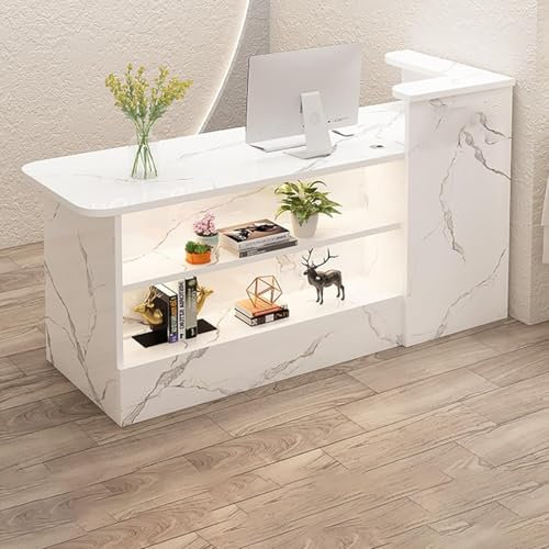 YHWKGZ Empfangstheke mit offenem Ablagefach, Empfangstresen mit LED-Licht, Rezeptionstheke, Rezeptionstresen, geeignet für Firmen, Geschäfte, etc.(White 2,39.4x21.7x39.4 in)
