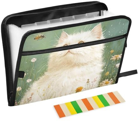 Ordner-Organizer mit Taschen, 13 Taschen, A4, Briefgröße mit Reißverschluss, für Dokumentenaufbewahrung, Kunst, Selkirk Rex Cats Green para guardar documentos
