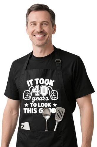 Gdrghe 40th Birthday Gifts for Men Women Cotton BBQ Apron with 3 Front Pockets - Black Kitchen Cooking Chef Apron - Funny Gift Ideas for Birthday BBQ Party Outdoor