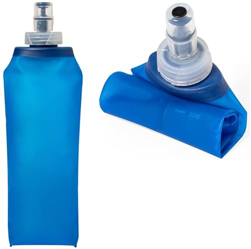 noTrash2003 1 o 2 x 500 ml Botella de agua deportiva plegable suave para correr de TPU, plegable, para senderismo, ciclismo, escalada, sin BPA, con dispensador y escalado (2)