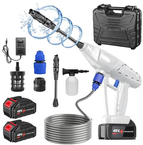 Idropulitrice a Batteria, Idropulitrice Portatile con 6 In 1 Ugello, Idropulitrices Batteria con Controllo della Pressione Infinitamente Regolabile Per Pulizie Esterni Giardino Auto