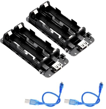 Lot de 2 piles 18650 ESP32 5 V/2 A 3 V/1 A, port micro USB de type B et de type C, carte de protection de la batterie, avec câble USB, compatible avec Arduino, Raspberry Pi, Wemos