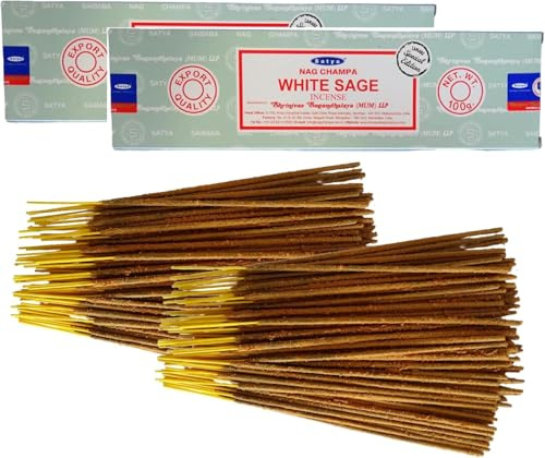 Bâtonnets d'encens Satya à la Sauge Blanche - 2 Paquets de 100 g (160-180 bâtonnets) - Aromathérapie - Méditation - Yoga - Emballage écologique