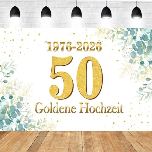 Goldene Hochzeit Banner 110 * 180cm 50 Jubiläum Hochzeitsbanner | 50. Jahrestag Hochzeitsdeko Gold Goldhochzeit Hintergrund Hängende Dekoration für Garten Innen Außen