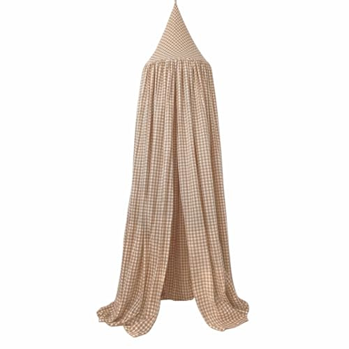 Wonder Space Ciel de lit – Motif à carreaux beige neutre pour chambre d'enfant | Tente décorative en coton pour lits de bébé et lits d'enfant | Parfaite pour un coin de lecture ou une aire de jeux