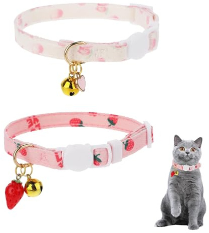 2 Stück Katzenhalsband Mit Sicherheitsverschluss,Halsband Katze,Entzückend Erdbeermuster Katzen Halsbänder,Katzenhalsband Personalisiert,Verstellbar,Sicherheitshalsband Katze Für Große Kleine Katzen
