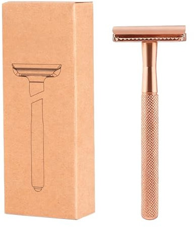 Metal Safety Razor for Women, Rose Gold Razor Women's Double Edge Reusable Manual Shaving with Non Slip Handle, Eco Friendly Zero Waste Plastic Free for Smooth Close Shave on Legs Body Face (No Blade)