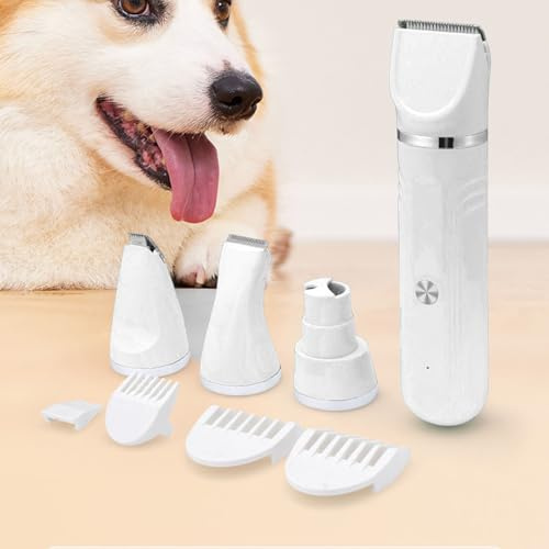 Luocute Wiederaufladbarer Tierhaarschneider, Leises, Geräuscharmes Pflegeset mit Keramikklingen, USB-Schnellladung, IPX4 Wasserdichte Hunde- und Katzenschermaschine Zum Rasieren, Stylen (WHITE)