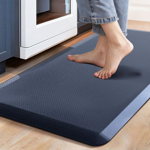 Carvapet Tappetino da cucina antiscivolo, anti affaticamento, imbottito, confortevole, in PVC, impermeabile, per scrivania, cucina, ufficio (colore: blu scuro, 99 x 44 x 1,2 cm)