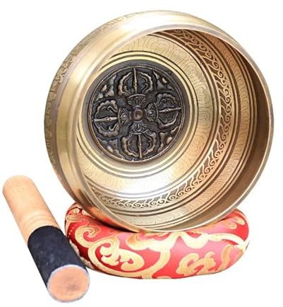Tibetansk skål handgjord tibetansk skål för yoga meditation, Songbo, Buddha-klangskål, resonant brons, rengöring av öron, mental sinnesro (12,5 cm)