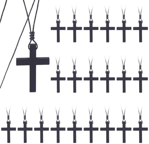 DICOSMETIC 30 Stück Holzkreuz Halskette Holzkreuz Anhänger Halskette Kokosbraune Schwarz Kruzifix Halsketten Kleine Gebets Halsketten Nylonkordel Wickelarmband Für Bibelvers Party Geschenk