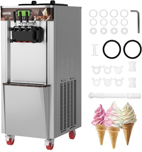 Garvee Commercial Soft Ice Cream Machine, 2+1 Flavor 2600W Vertical Ice Cream Maker Commercial with Self-Cleaning, Easy Operate, 11.0-12.2 gal/h High Productivity for Home Snack Bar, 220V