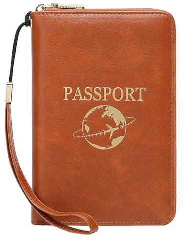 Vibhgtf Custodia per passaporto in poliuretano – Portafoglio con scomparti multipli e chiusura, organizer per documenti e carte di credito | per passaporto, denaro, biglietti aerei, vacanze e