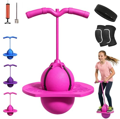 HOPASRISEE 2026 Neu Pogo Sprungball Für Kinder Und Erwachsene, Sprungball Mit Griff, Outdoor Pogo Ball, Tragfähigkeit 300 Kg, Zum Trainieren des Gleichgewichts, Verdickt Und Verschleißfest (Rosa)