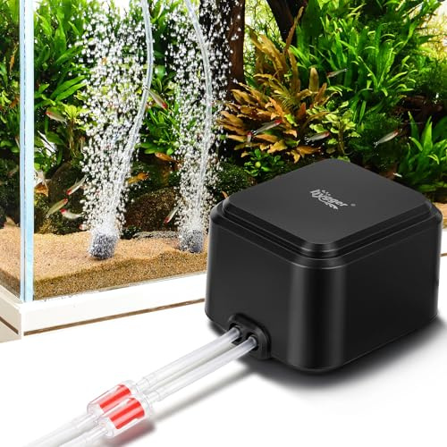 hygger 5W Adjustable Silent Aquarium Air Pump, Fish Tank Air Pump | for Aquariums with 2 Air Outlets <30dB, Air Pump with Accessories up to 567 L, Max. 80 GPH/160 GPH/255 GPH