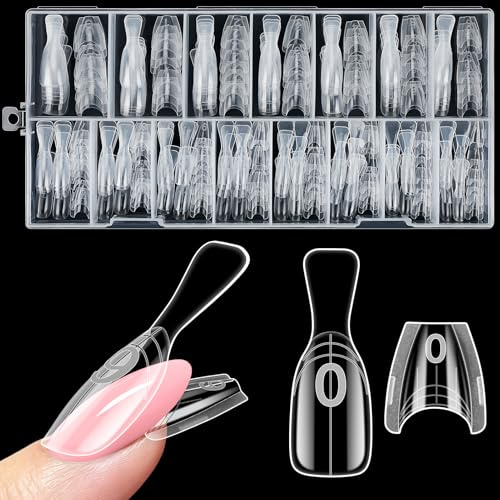 Kiiwah 240 Piezas Moldes de Uñas Sandwich Dual Form Corto, Top & Bottom Design Tips Uñas Polygel Reutilizable para Gel Extensión, Principiantes & Profesionales Salón (Almendra)