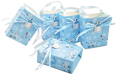 JZK 24 x Azul Baby Shower Bolsa Favor niño Bolsa Dulce Mini Fiesta Bolsa Papel para bebé niño Fiesta cumpleaños Bautizo Bautismo Fiesta recién Nacida
