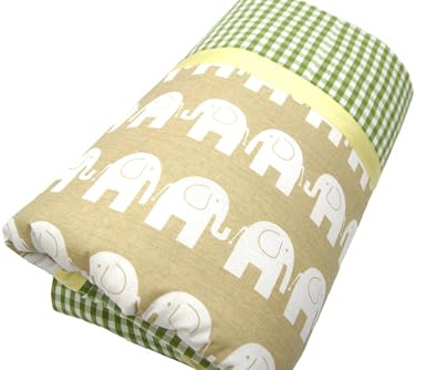 Baby Krabbeldecke Patchworkdecke 105x105cm weich gepolstert in Beige Grün Motiv Elefanten, auch als Set mit Schmusetuch Handmade bab-Berlin