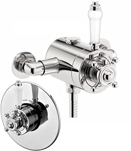 Buyaparcel Thermostatic Traditional Concealed/Exposed Shower Mixer Valve - 135mm to 160mm Pipe Centres - Chrome Finish