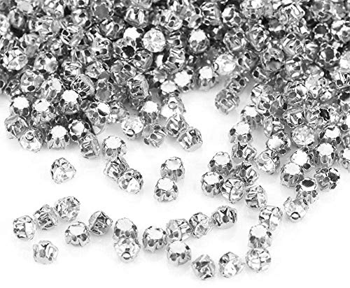 Walfront da Cucire 88g 0.4cm / 0.2inch in Vetro con Fondo Piatto da Cucire o Incollare 4 Fori Perline Rotondo (Argento)