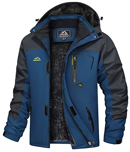 TACVASEN Winter Jacket Men Waterproof Skiing Jacket Fleece Snowboarding Warm Outdoor Jacket Mens Ski Jacket Denim Blue Parka